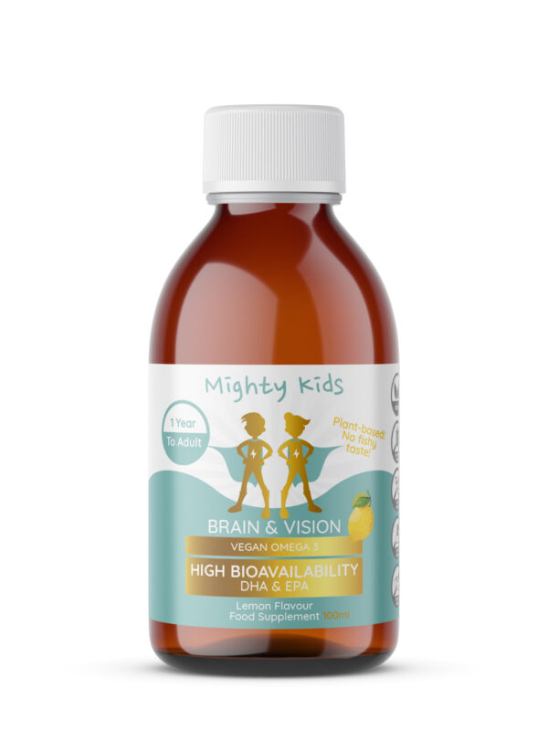 Mighty Kids lemon flavour Vegan Omega-3 DHA and EPA supplement for children and adults