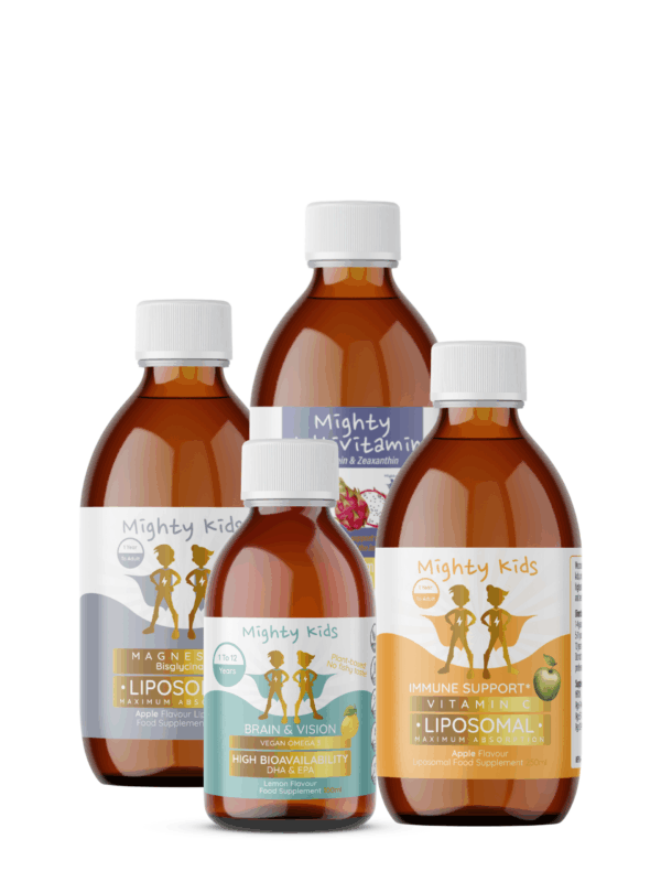 Mighty Kids Gold Bundle with magnesium, multivitamin, omega-3 and vitamin C supplements for children